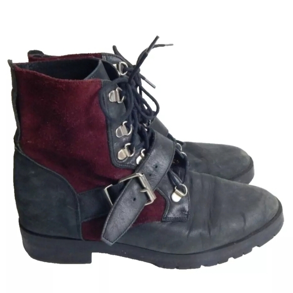 Free People Showdown Red Suede Combat Boots - Picture 1 of 6